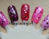 Pink, Silver, Holographic Glitter Circle Dot Indie Nail Polish Handmade 5mL Mini Lacquer in Suspension Base
