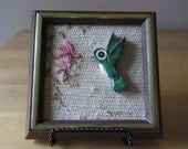 Vintage 1960s Hummingbird w/ Flowers Mixed Media Picture  - Embroidered, Hand Carved, Hand Painted, Framed