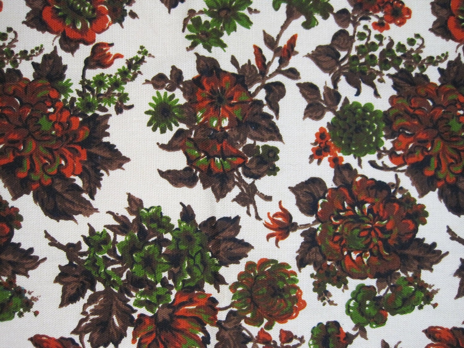 60s Fabric Vintage Floral Upholstery Burlap Fabric  Brown Green Orange