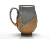 Large Grey and Amber Coffee Mug Tall Latte Cup Twisted Lotus Style