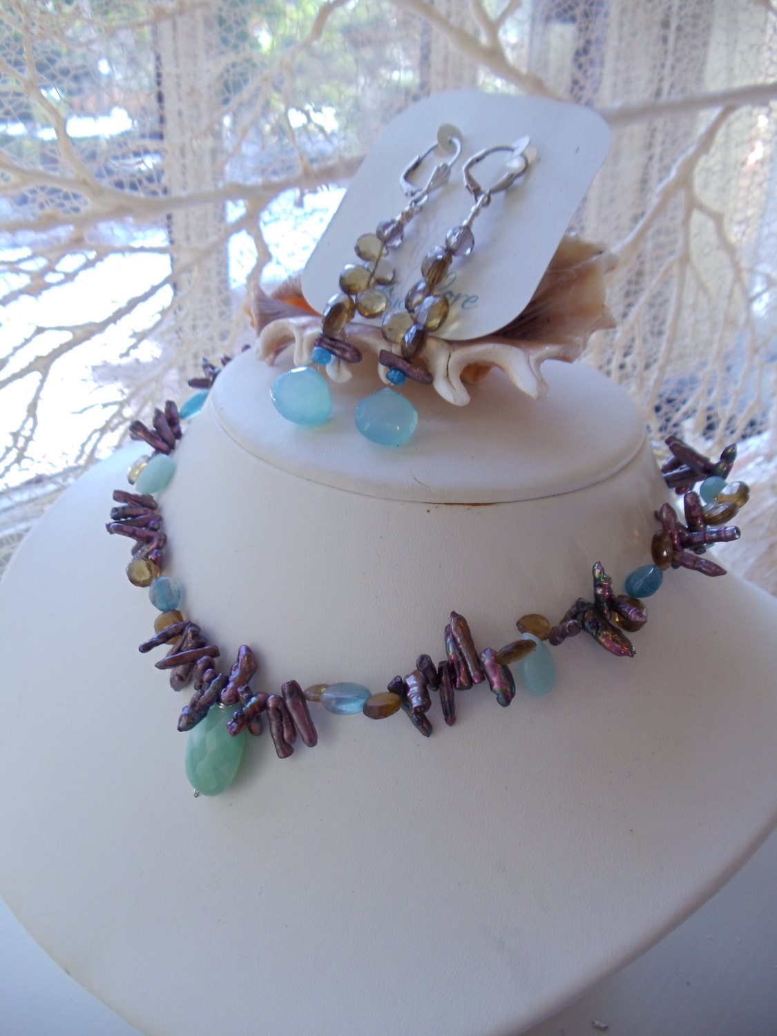 SUMMER SOLSTICE Necklace, chunky gemstone necklace, kyanite, pearls, apatite, whiskey quartz, citrine, chalcedony, gemstone necklace