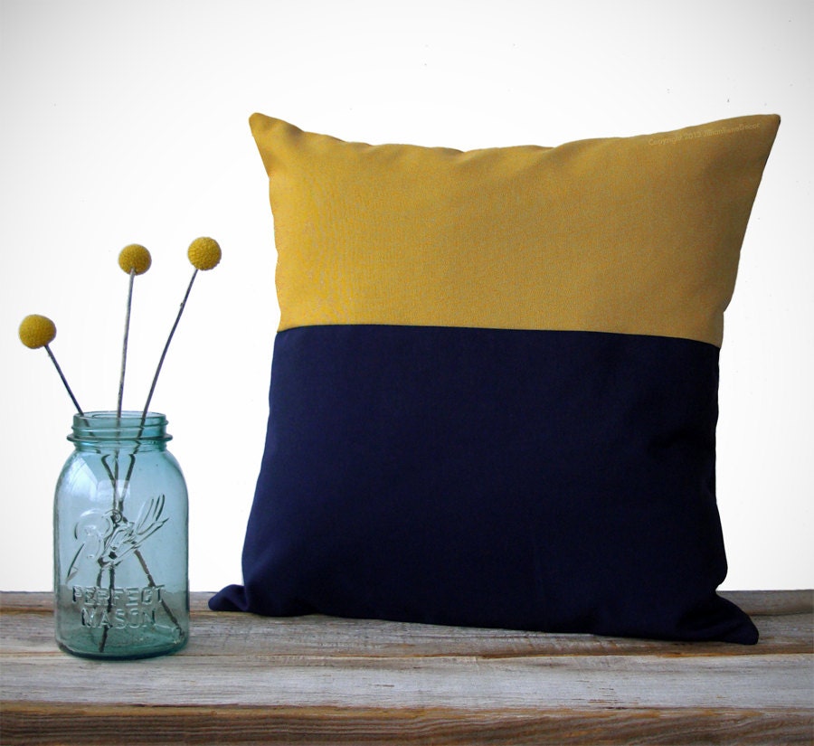 Color Block OUTDOOR Pillow Cover - Yellow and Navy (18x18) by JillianReneDecor Modern Spring Summer Home Decor - Two Tone