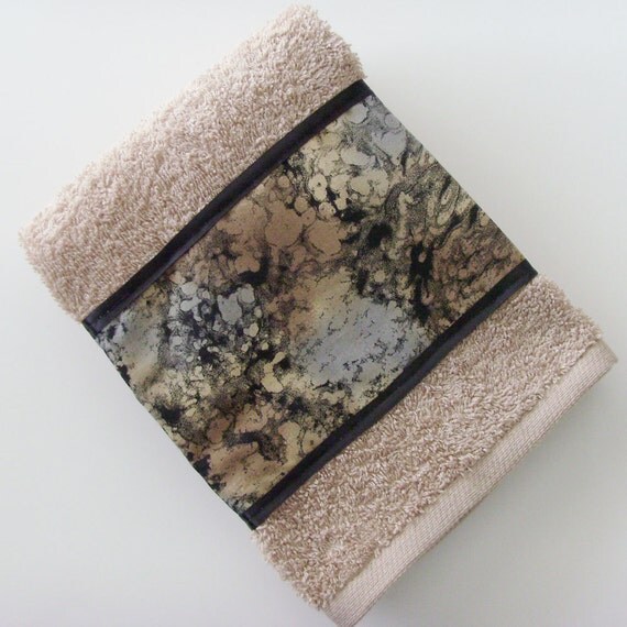 Beige Hand Towel / Marble Effect Textile Trim / by ME2Designs