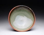 ceramic serving bowl, pottery dish with iron red and light green celadon glazes