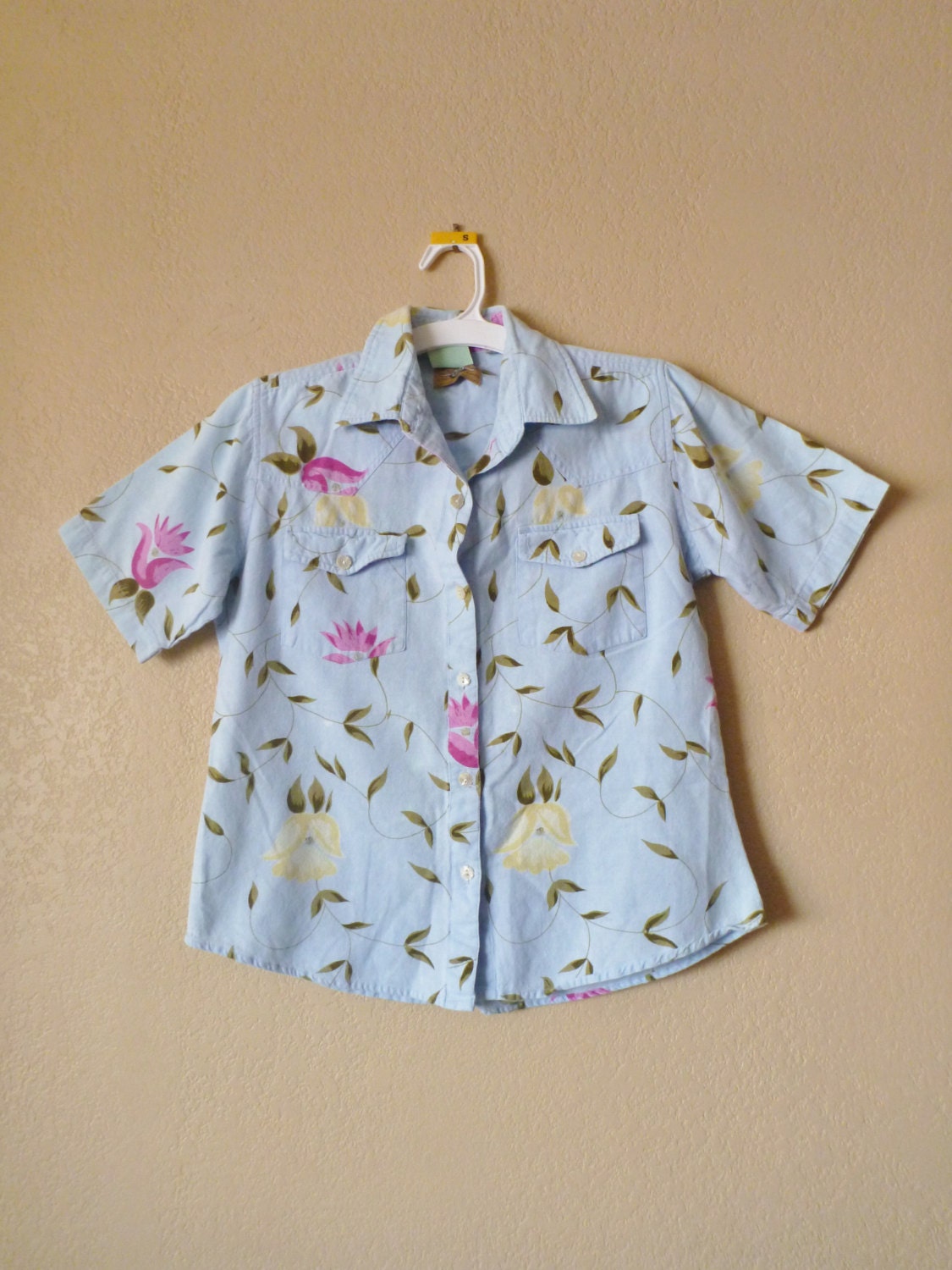 vintage baby blue floral blouse