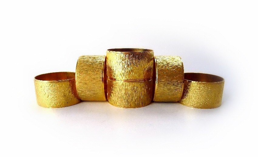 Vintage Brass Napkin Rings 1970's Set of 6 Golden Textured Finish Table Setting Accessory Original Owner