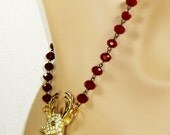 Golden Deer Necklace- Rhinestones, Ruby Red, Deep Red, Fawn