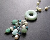 Boho Charm Necklace. Long Gemstone Necklace. Seafoam Green Long Necklace - Clinton Necklace