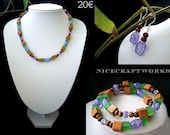 SALE - Violet Green Glass Wood Jewelry Set