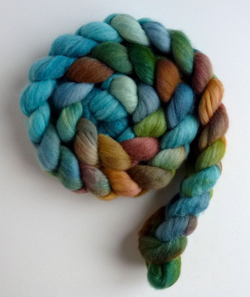Polwarth/Silk Roving - Hand Painted Spinning or Felting Fiber, Checkerboard