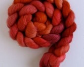 BFL/ Silk Roving - Hand Painted Spinning or Felting Fiber, Red Orange Tonal, 4 ounces