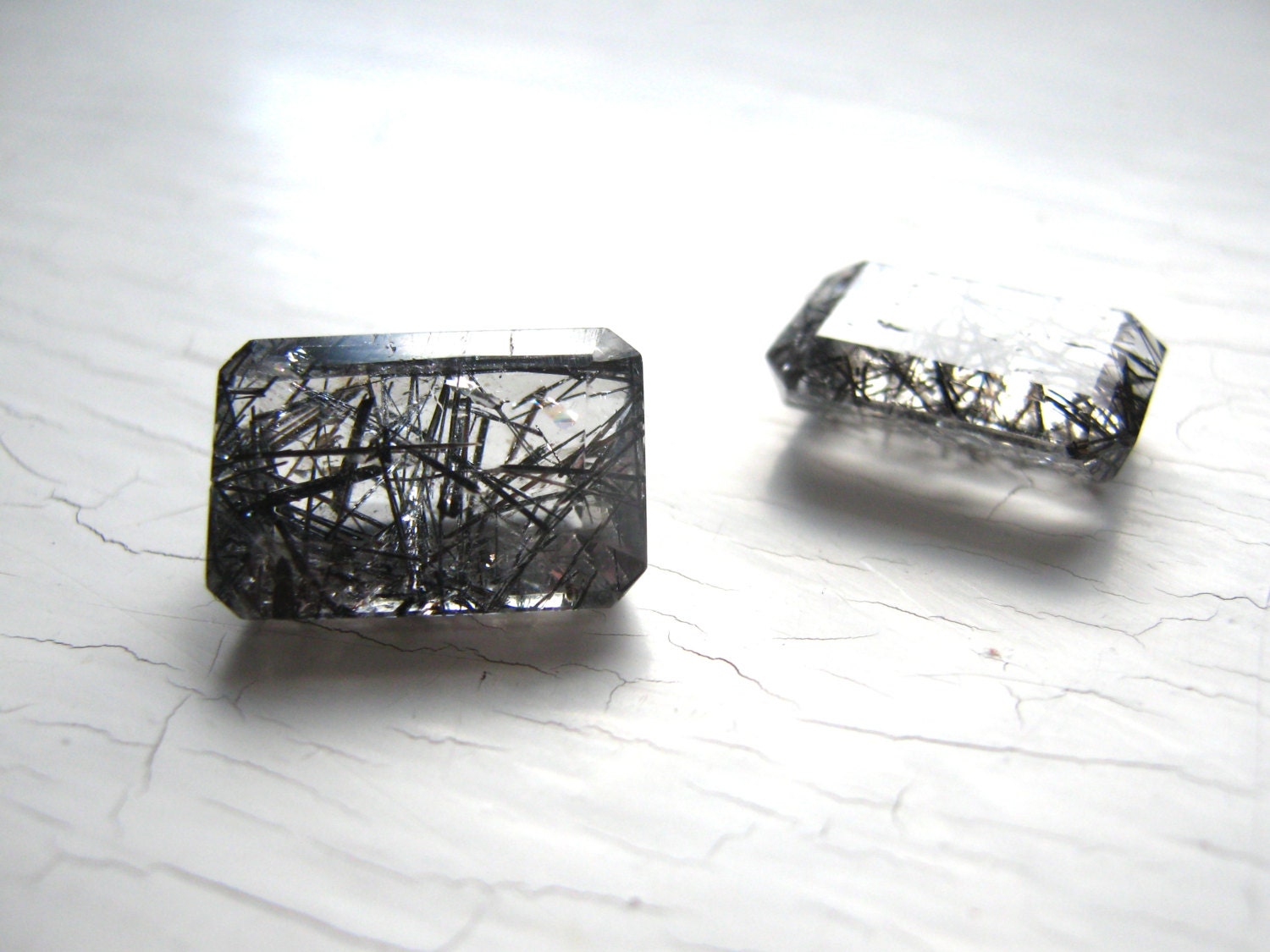 Loose Tourmalinated Quartz Faceted Rectangular Stones