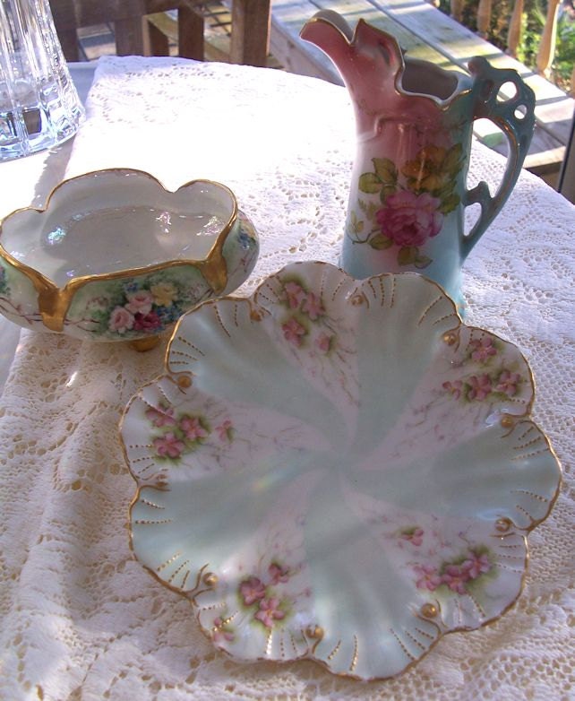 International Trio of Small Rose Porcelains France Germany Japan