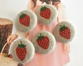 Handmade Fabric Buttons - Kawaii Red Beige Strawberry Fruit Handmade Cloth Fabric Buttons 1 Inch 5's
