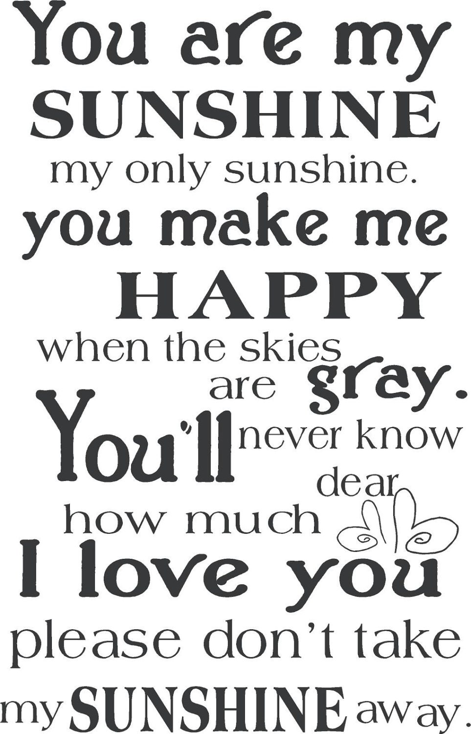 You Are My Sunshine Song Subway Art Childrens Art Nursery Wall Decal Vinyl Lettering Stickers in Words Ships Free to U S