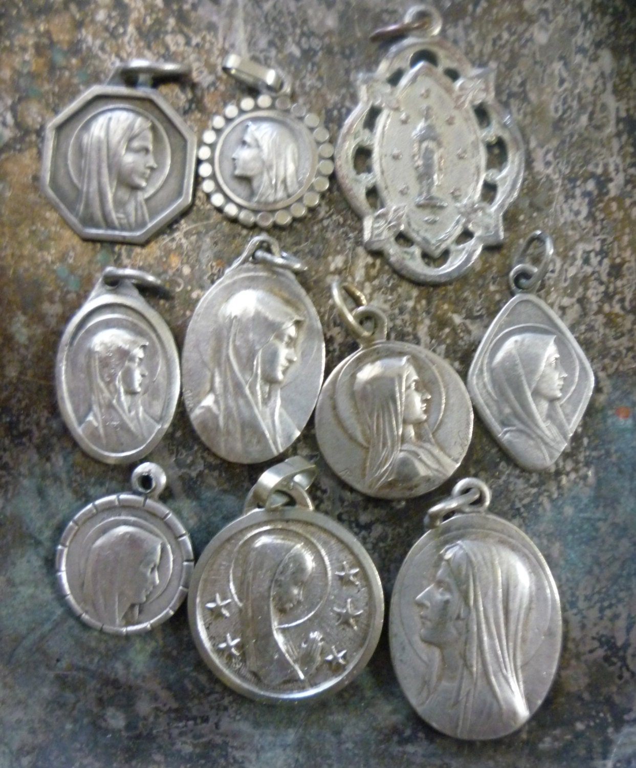 SALE use coupon code-antique french lourdes in the cave medals lot