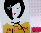 Je t' aime girl with burtterfly- Folded notecards (set of 10)
