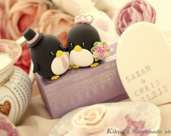 love Penguins wedding cake topper