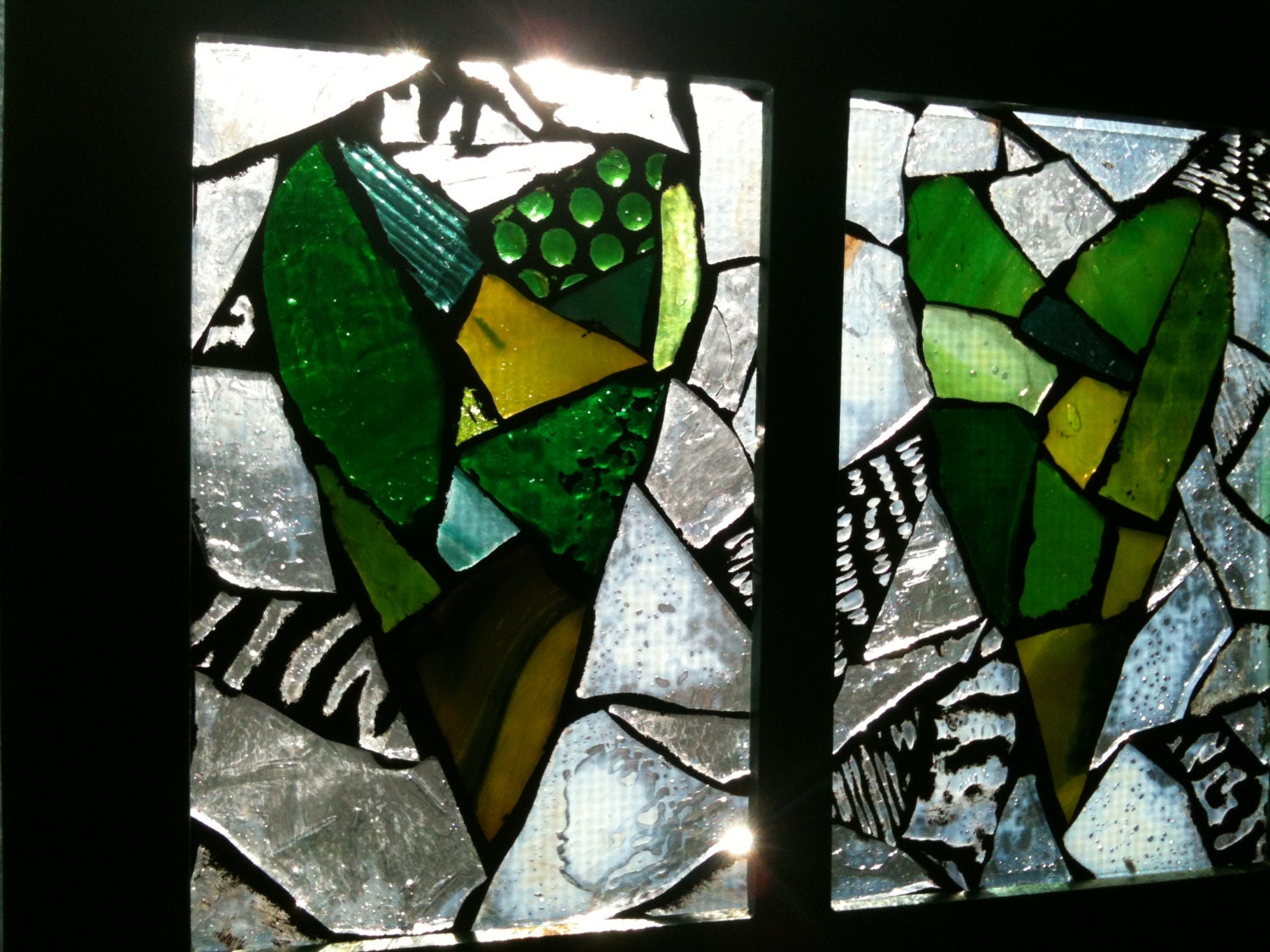 1-3 green hearts mosaic window
