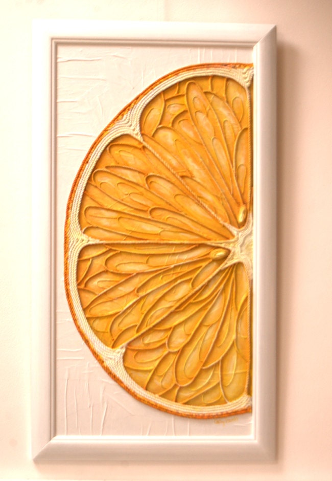 Orange Acrylic Painting - String Art Macro Original Mixed Media Abstract - The Gift of Art