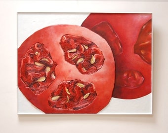 Tomato Slices Painting - mixed media original - Constructed in Plaster and String