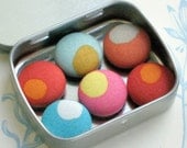 Raindrops. . . Set of 6 Fabric Magnets. Dots. Gift Tin