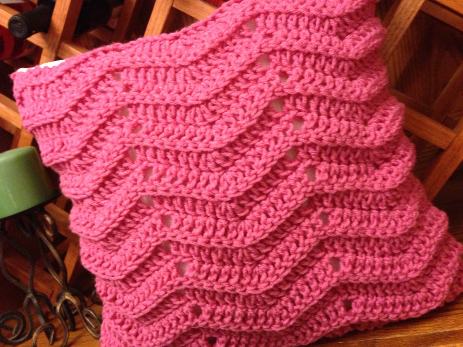 Pink Chevron Style Crochet Pillow
