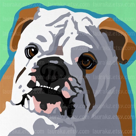 30x30 Pop Art English Bulldog Dog Custom Print of Painting Signed by Artist