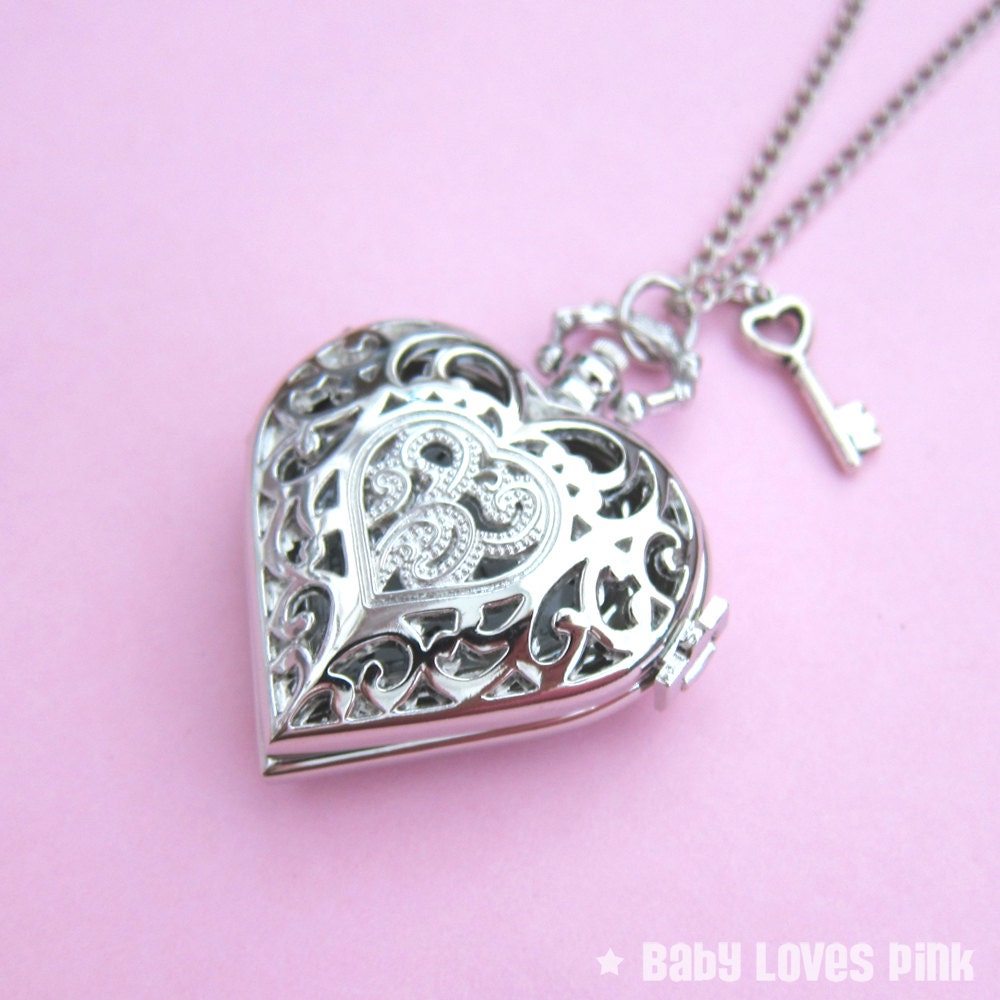 Heart and Key Locket Watch Necklace R1C3 by BabyLovesPink on Etsy
