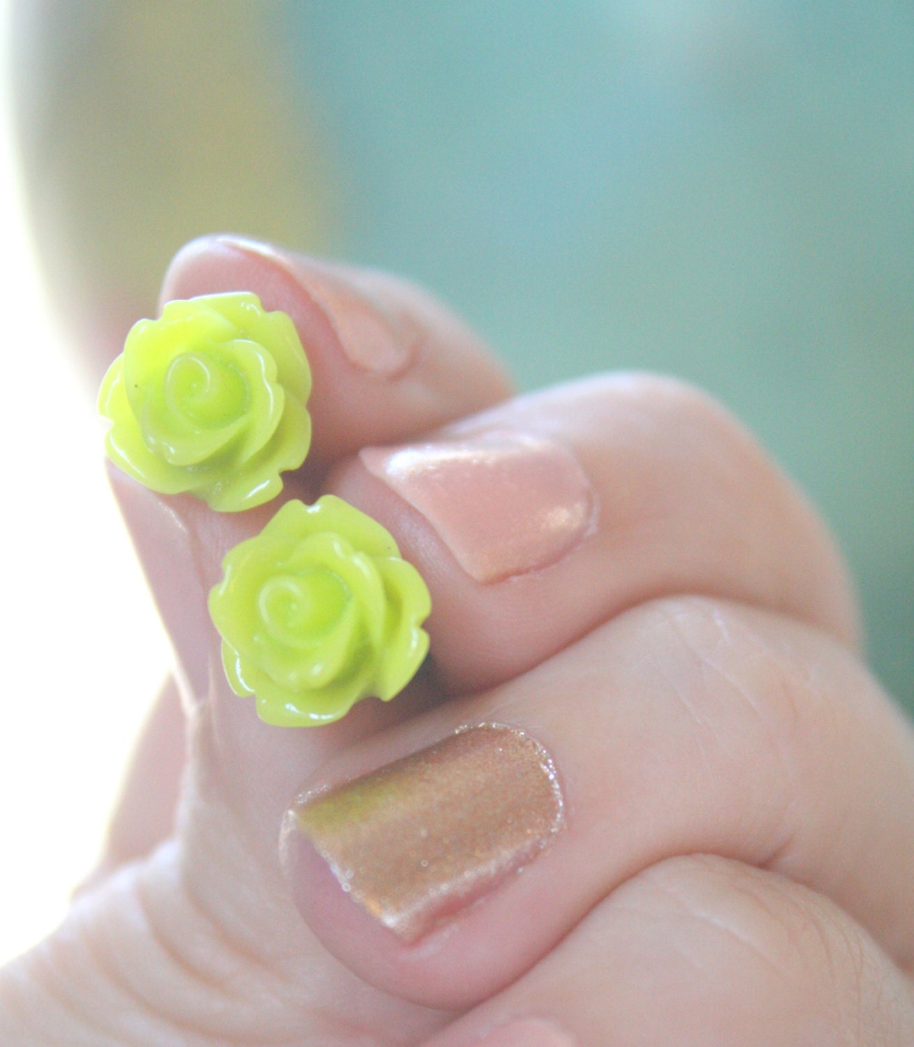 Rose Garden Post Earrings in Honeydew, Handmade Jewelry, Flowers, Colorful, Small