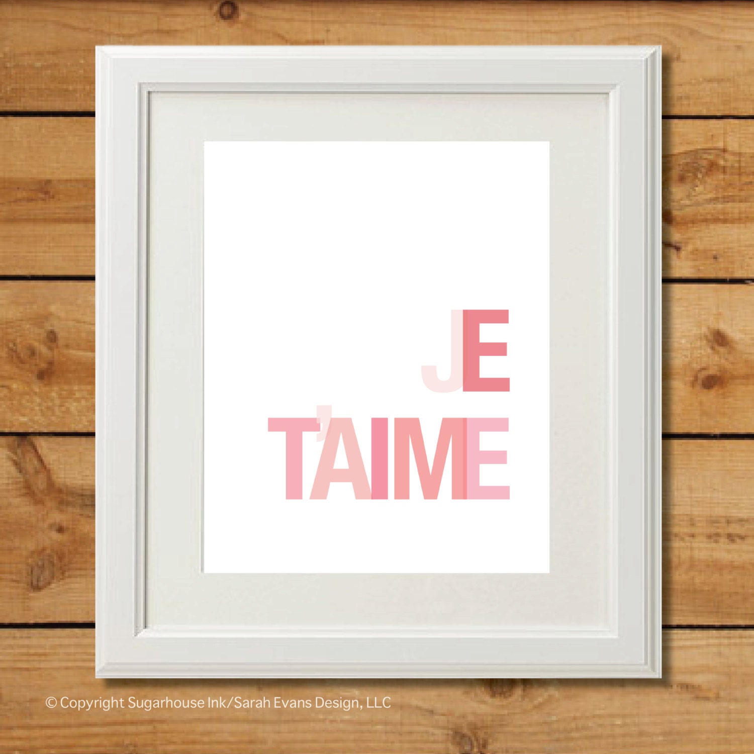 je t'aime - Printable Art - Pink and Coral