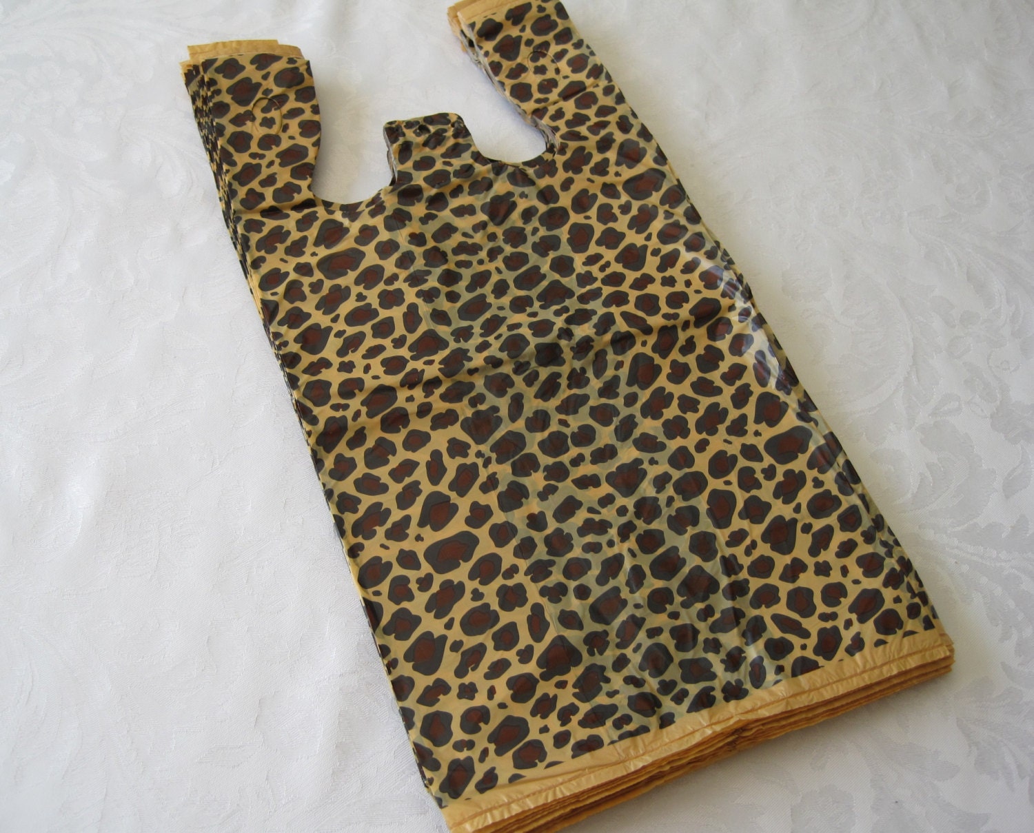 Plastic T- Shirt Bags Cheetah Leopard Animal Print Bags 8 x 16  Set of 50