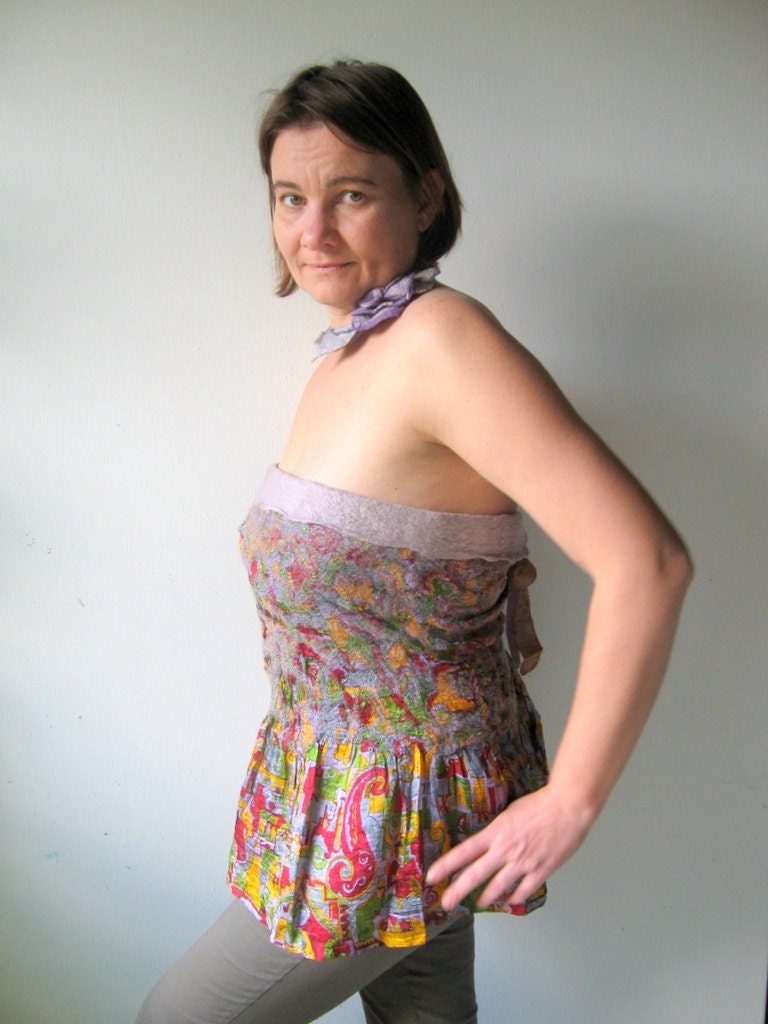 Nuno Felted Silk Corset Tube Top Lavender