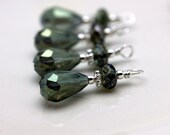 Olive Green Luster Teardrop Crystal and Czech Bead Dangle Charm Drop Set