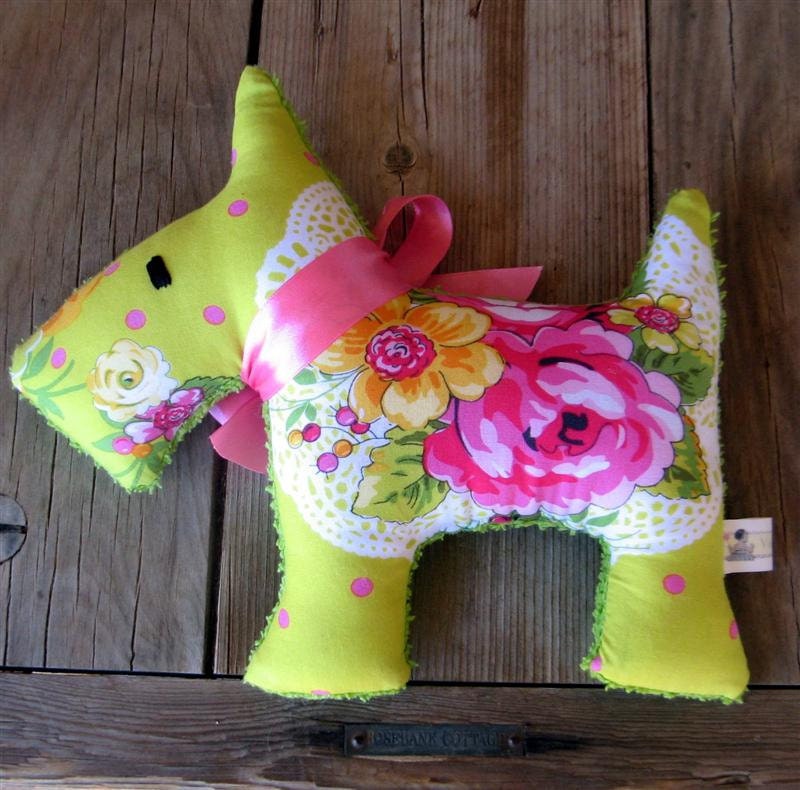 Noni the Neon Plush  Vintage Chenille Scottie Dog