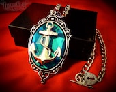 Anchor Necklace - Aqua & Silver, Anchor Pendant, Nautical Jewelry, Rockabilly Jewelry