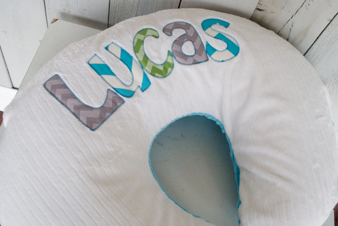 Monogrammed Nursing Pillow Cover in CHEVRON, Personalized with Your Baby Boy's First Name, Cream Chenille and Minky, boppy (TM) not included
