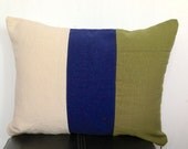 Color Block cotton pillows Cream, Navy Blue and Olive Green  Pillow 12" x16" Modern Home Decor Lumbar Pillow Cover