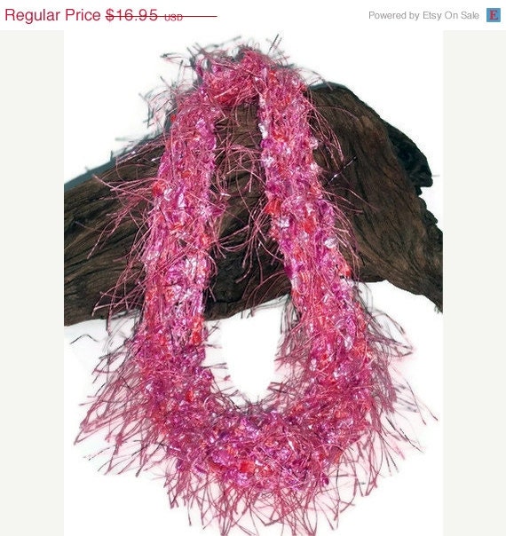 Pink, White and Melon Hand Knit Yarn Necklace - Fashion Accessory - Ready to Ship