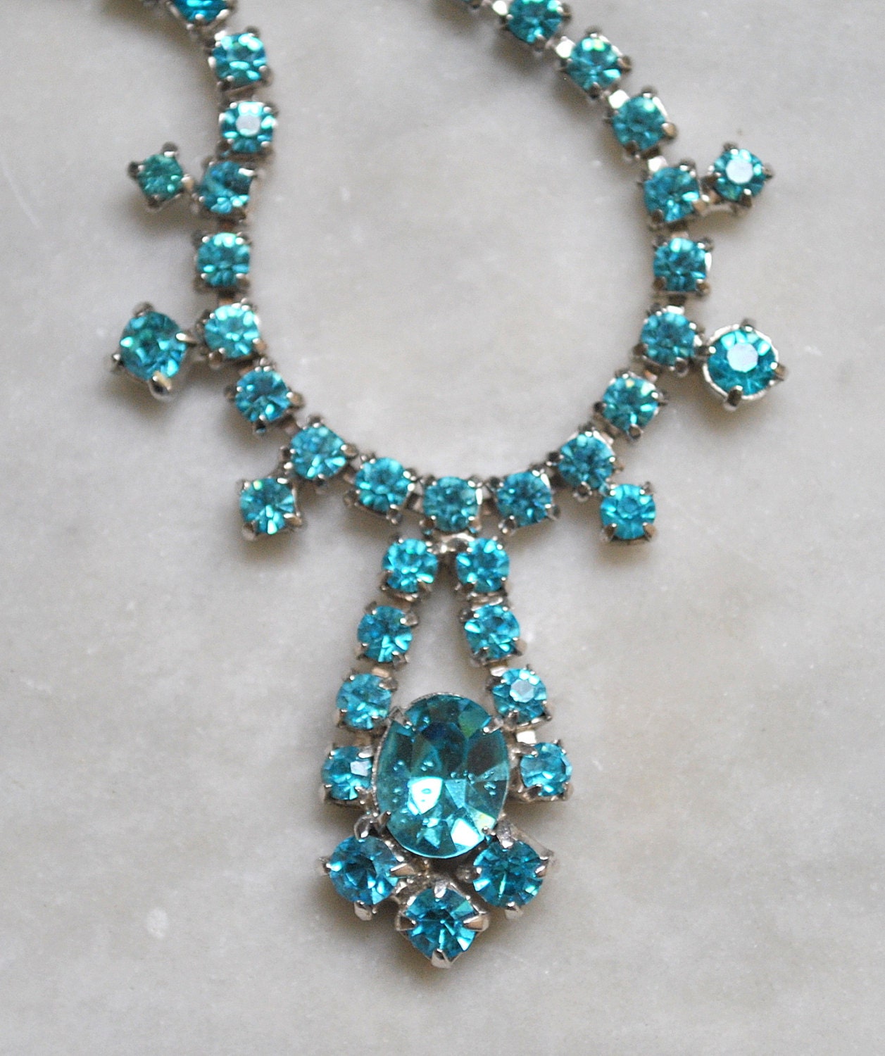 Aquamarine Rhinestone Necklace - Gorgeous