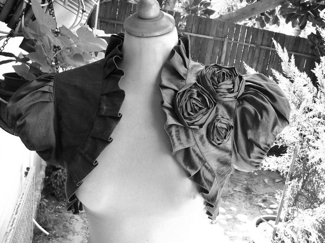 POISON deep dark charcoal grey raw silk bolero wedding shrug bridal bolero bridal shrug wedding jacket