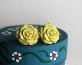 Classic cabochon STUD earrings in Daffodil Yellow - polymer clay, sulfur, lemon, pastel, banana, sunny, spring