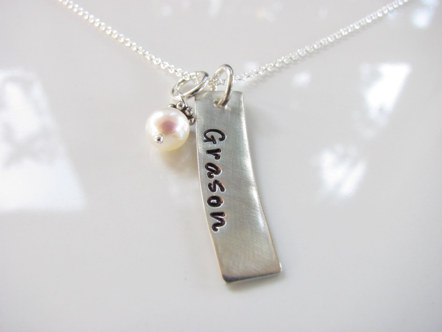 Personalized Hand Stamped Necklace - Sterling Silver - Single Tag Necklace - Front and Back Stamping