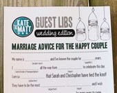 Wedding Mad Libs Mason Jars 100 Printed on Heavyweight Cardstock