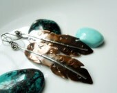 Feather Earrings - Copper & Sterling Silver Mixed Metal - OOAK