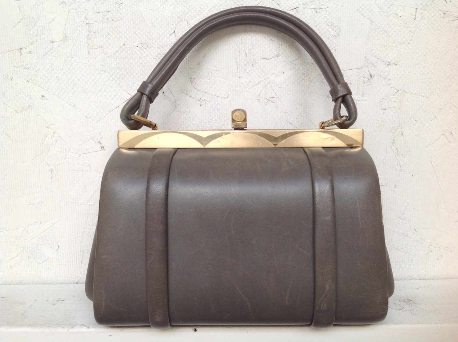 vintage rockabilly battleship gray leather box purse