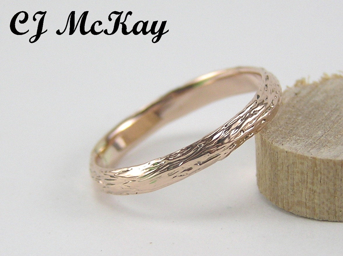 14K Rose Gold Tree Bark Wedding Band 2.5mm CR85R