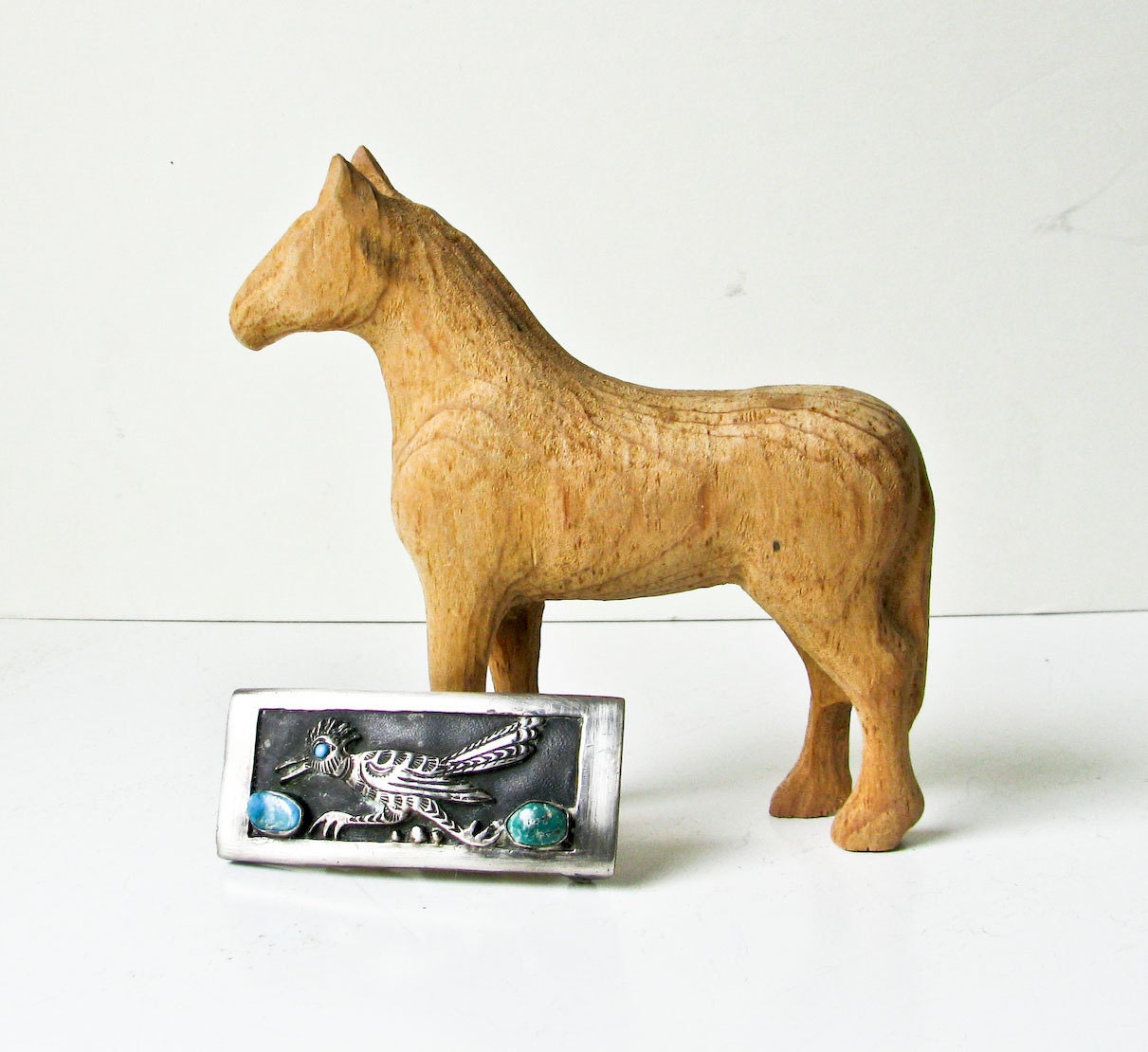 Sterling and Turquoise Roadrunner Buckle