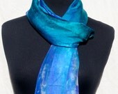 Joyflower Mediterranen Hand Painted Satin Stripe Silk Scarf