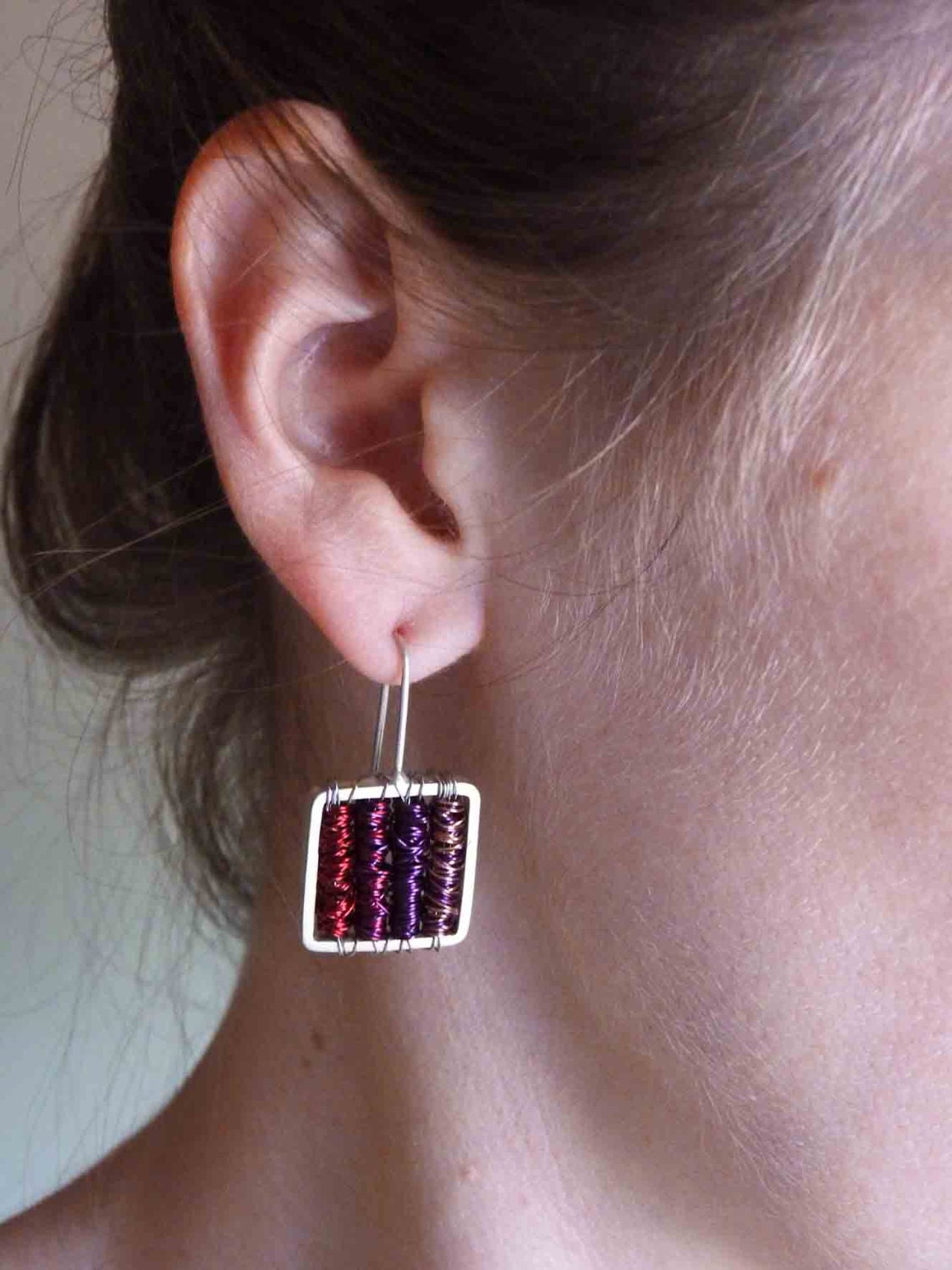 Earrings Purple in Sterling silver and copper, long and super lightweight earrings, "Tangle earrings"